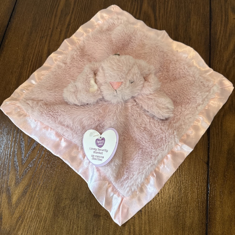 Parents Choice Baby Blanket Bunny Rabbit Lovey Pink Satin Trim NWT